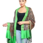 Uniscarf Green Border Floral Print Shawl