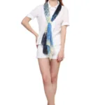 Uniscarf Pure Silk Blue Rose and cream Digital Print Stole
