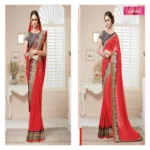Mizzoli Red Pure Georgettte Printed  Saree