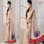 Mizzoli Skin Designer Georgette With Heavy Embroidery Moti Work Sarees