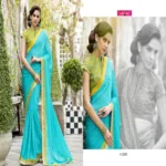 Mizzoli Sea Green Satin Chiffon Self Printed Sarees