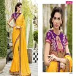 Mizzoli Yellow Satin Chiffon Self Printed Sarees