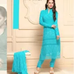 VandV Pure Chiffon Sky Blue Dress Material
