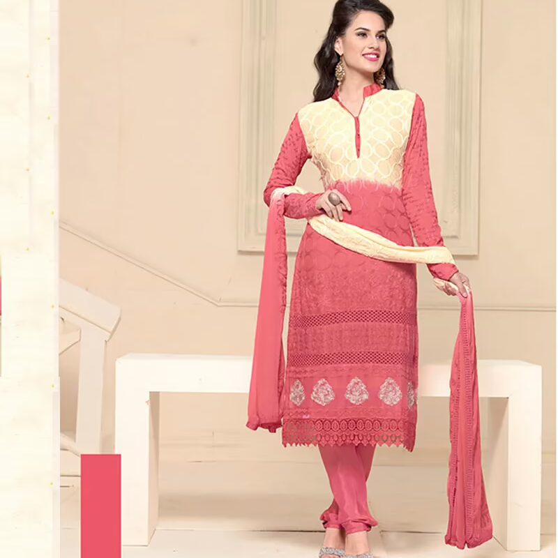 VandV Latest Pink And Cream Chiffon Dress Material