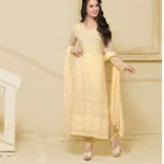 VandV Long Cream Karachi Work Designer Salwar Suits