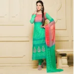 VandV Long Green Karachi Work Designer Salwar Suits