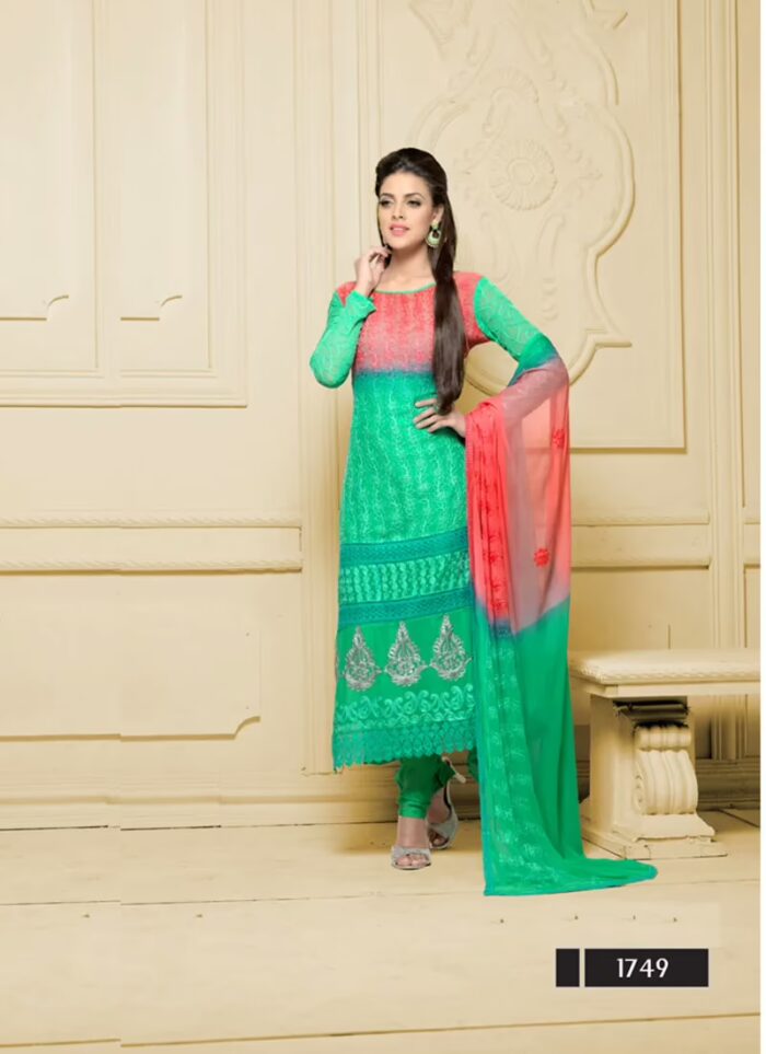 VandV Long Green Karachi Work Designer Salwar Suits