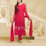 VandV Long Red Karachi Work Designer Salwar Suits