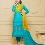 VandV Long Sky,Yellow Karachi Work Designer Salwar Suits
