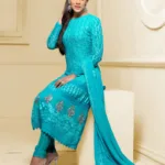 VandV Long Skyblue Karachi Work Designer Salwar Suits