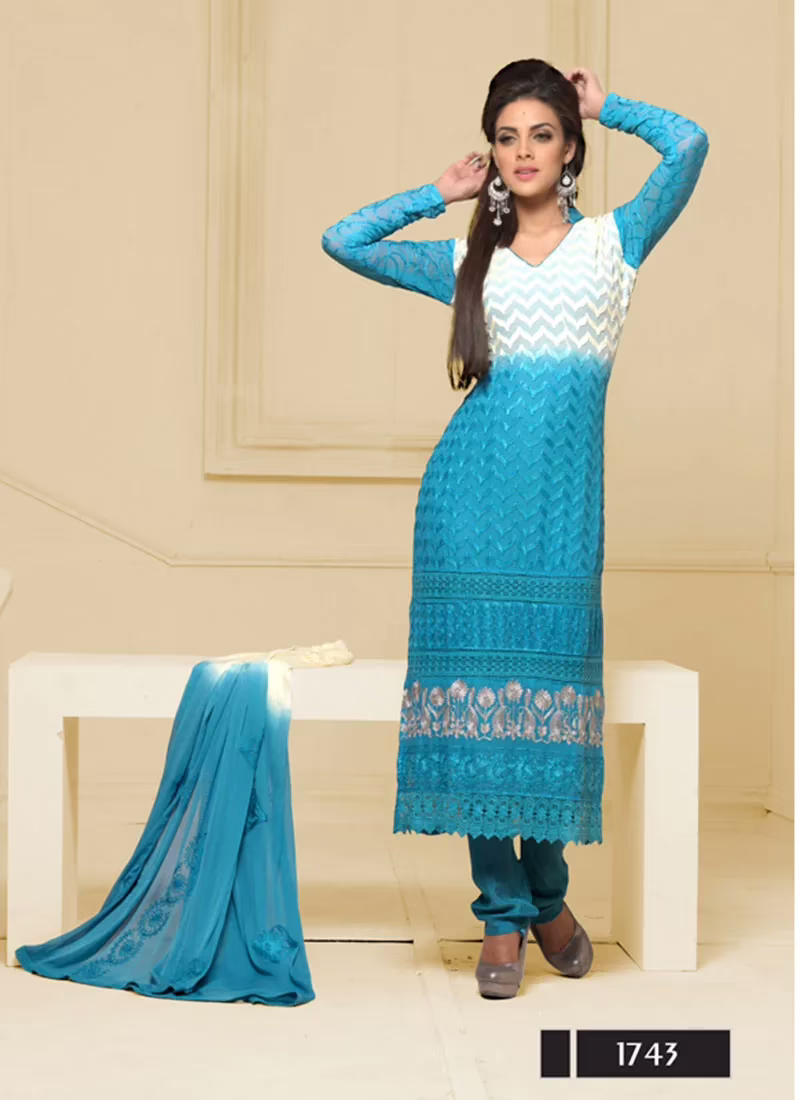 VandV Long White,Sky Karachi Work Designer Salwar Suits