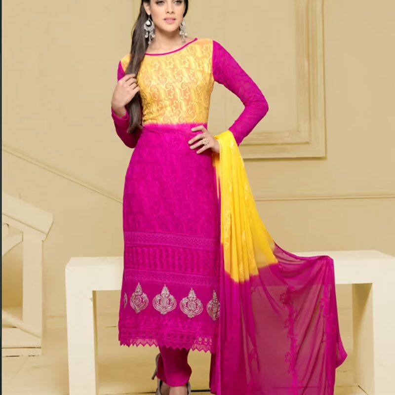 VandV Long Yellow,Rani Karachi Work Designer Salwar Suits
