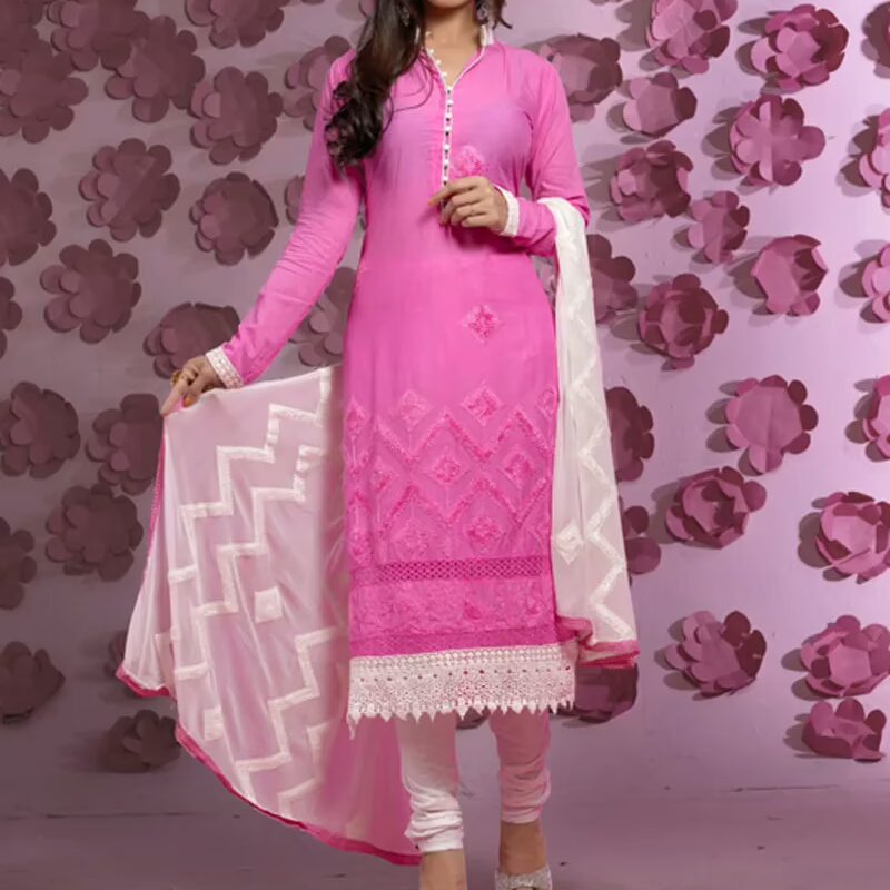 VandV Mind Blowing Designer Cotton Pink Dress Material