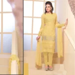 VandV Light Yellow Chiffon Embroidery Dress Material