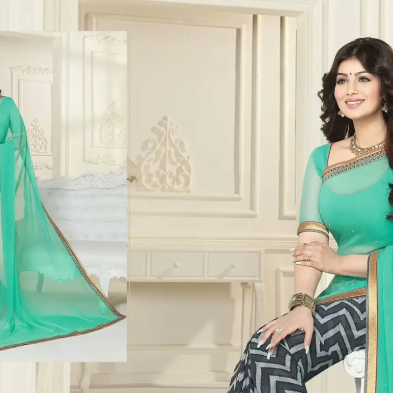 Mizzoli Sea Green Georgette Printed Saree