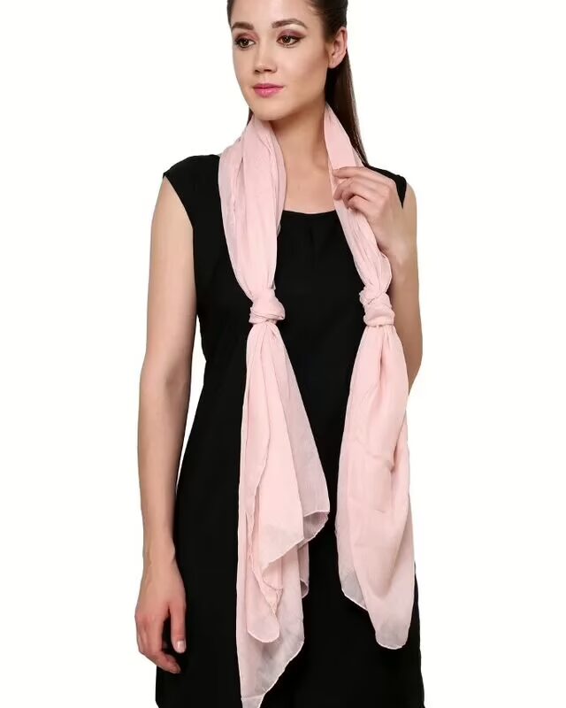 Beige Solid Cotton Stole for women
