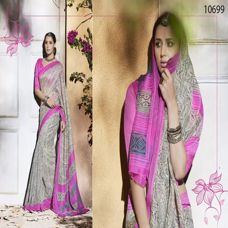 Viva N Diva Beige Colored Silk Printed Saree