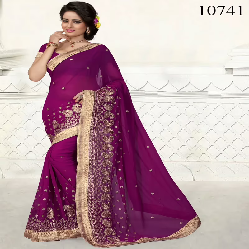 Viva N Diva Magenta Colored Georgette Saree