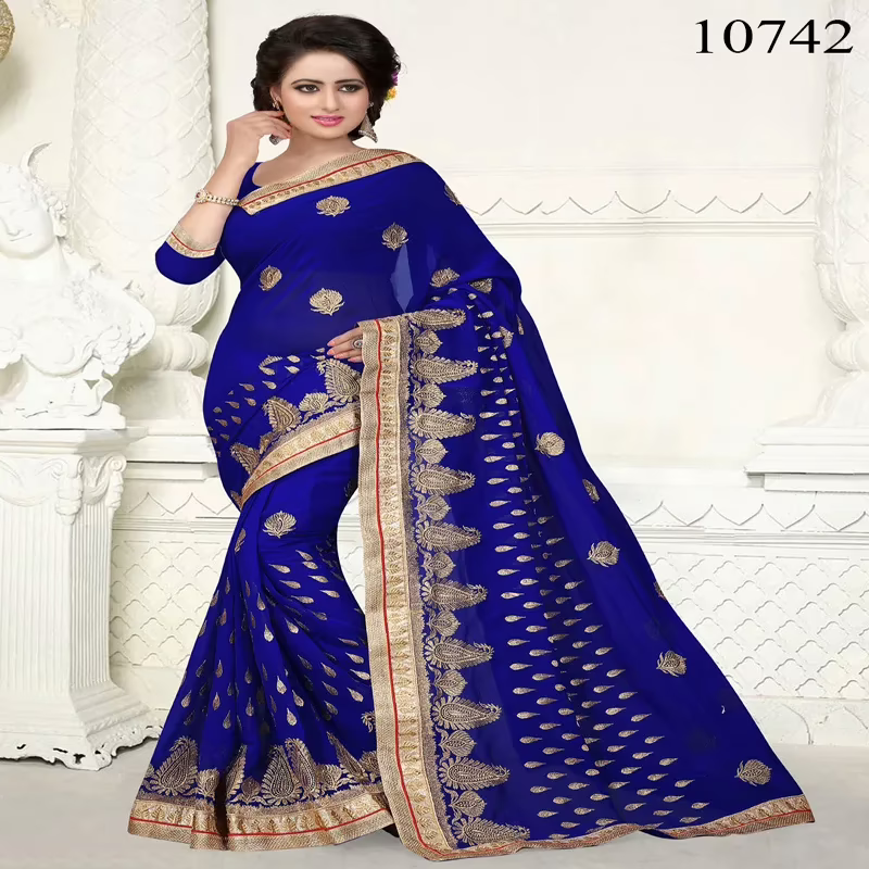 Viva N Diva Blue Colored Georgette Saree