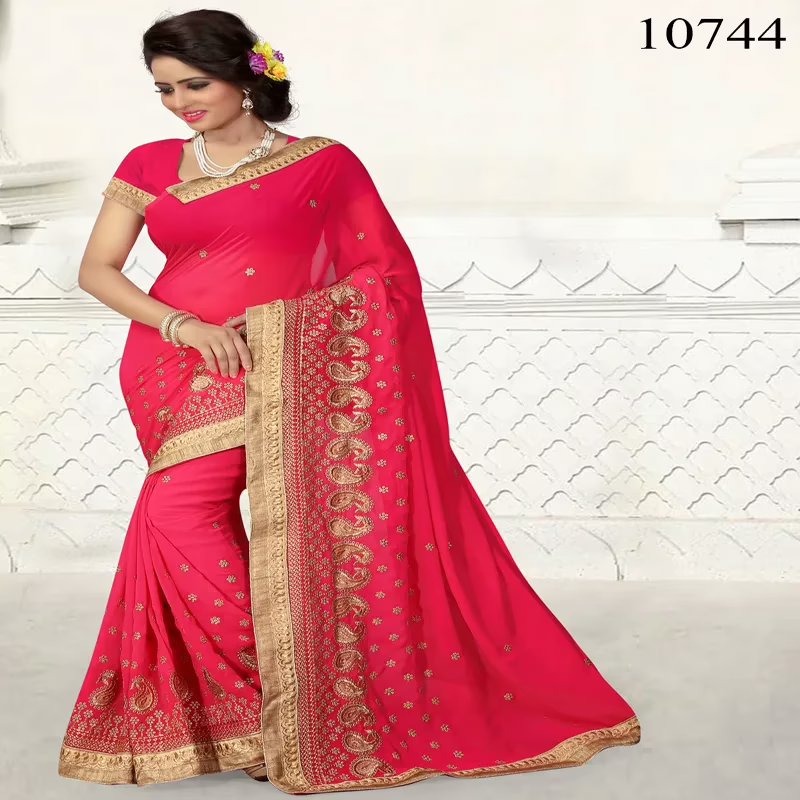 Viva N Diva Pink Colored Georgette Saree