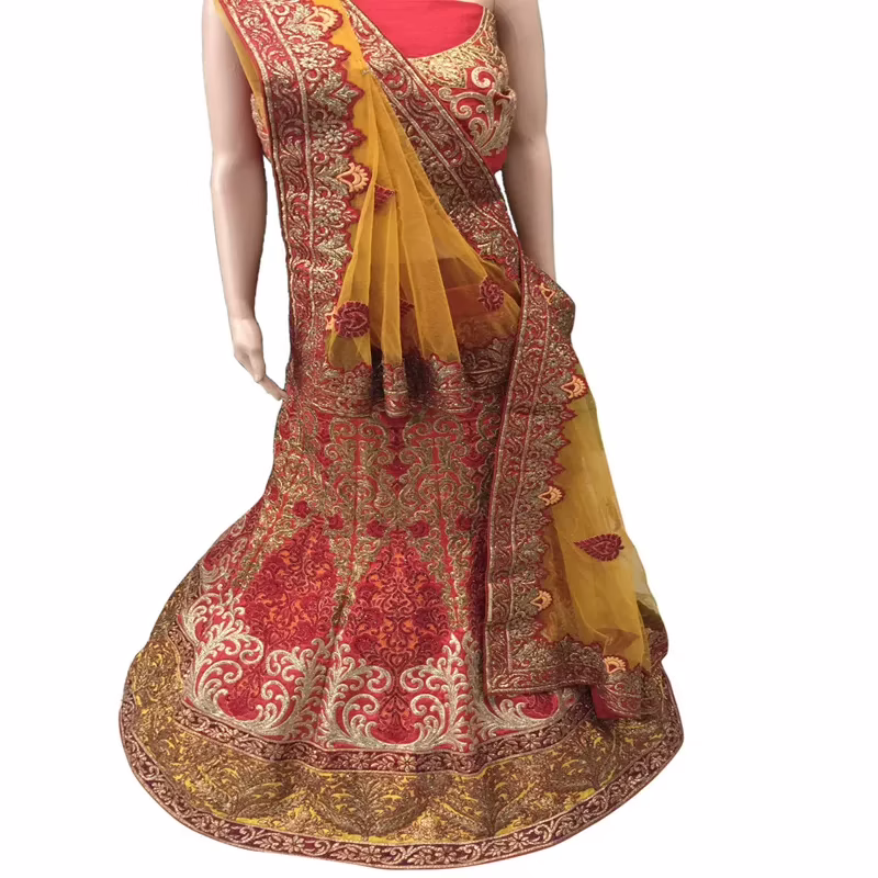Viva N Diva Red And Yellow Colored Net  Saree