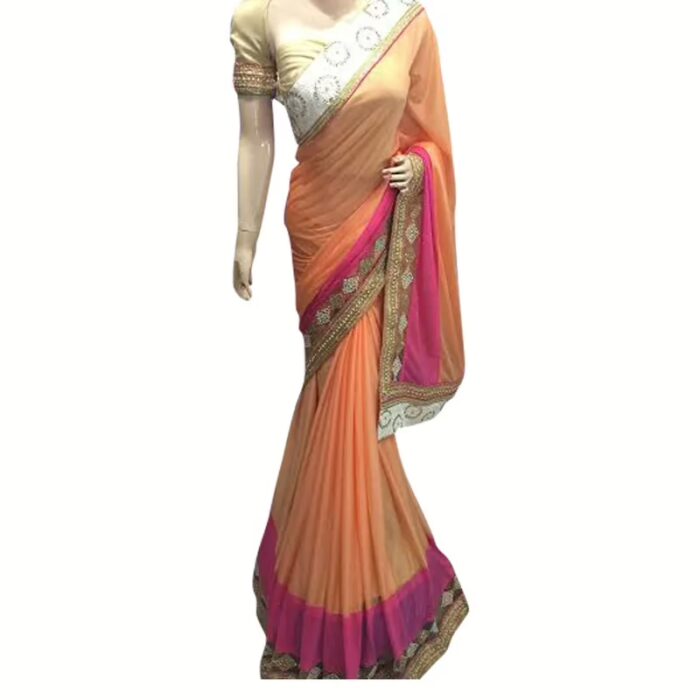Viva N Diva Peach Colored Lycra Saree