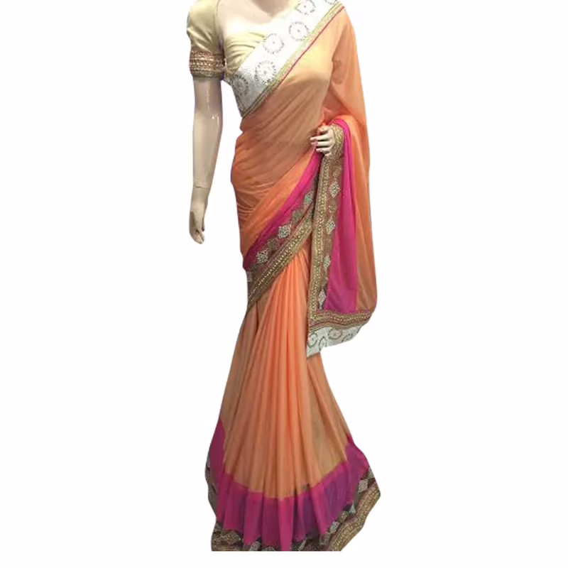 Viva N Diva Peach Colored Lycra Saree
