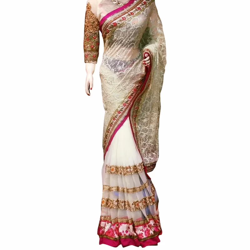 Viva N Diva White Colored Net With Brasso Saree