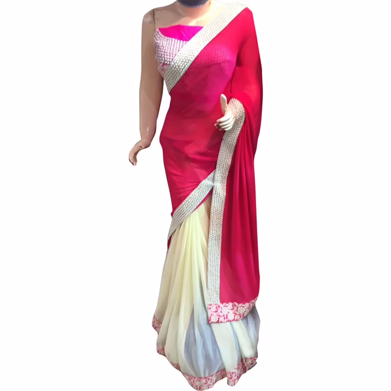 Viva N Diva Red And White Colored Georgette Saree