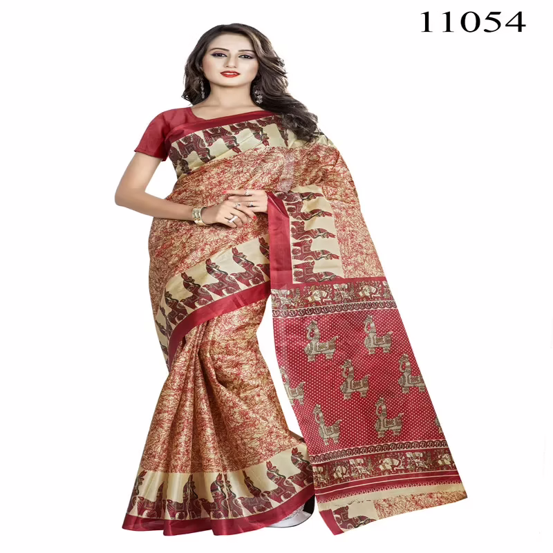 Viva N Diva Red Colored Women'S Taffeta Printed Saree.