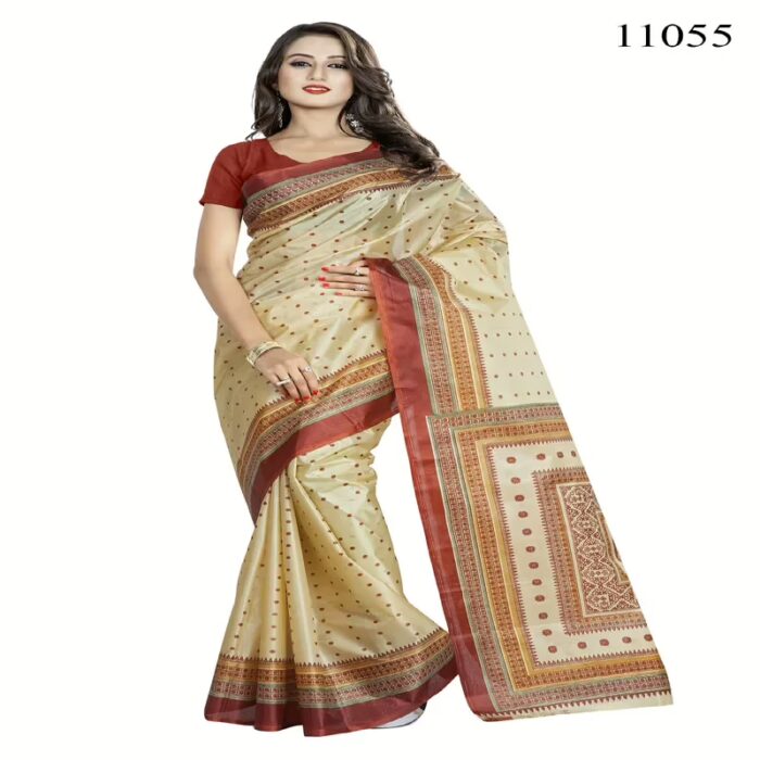 Viva N Diva Beige Colored Women'S Taffeta Printed Saree.