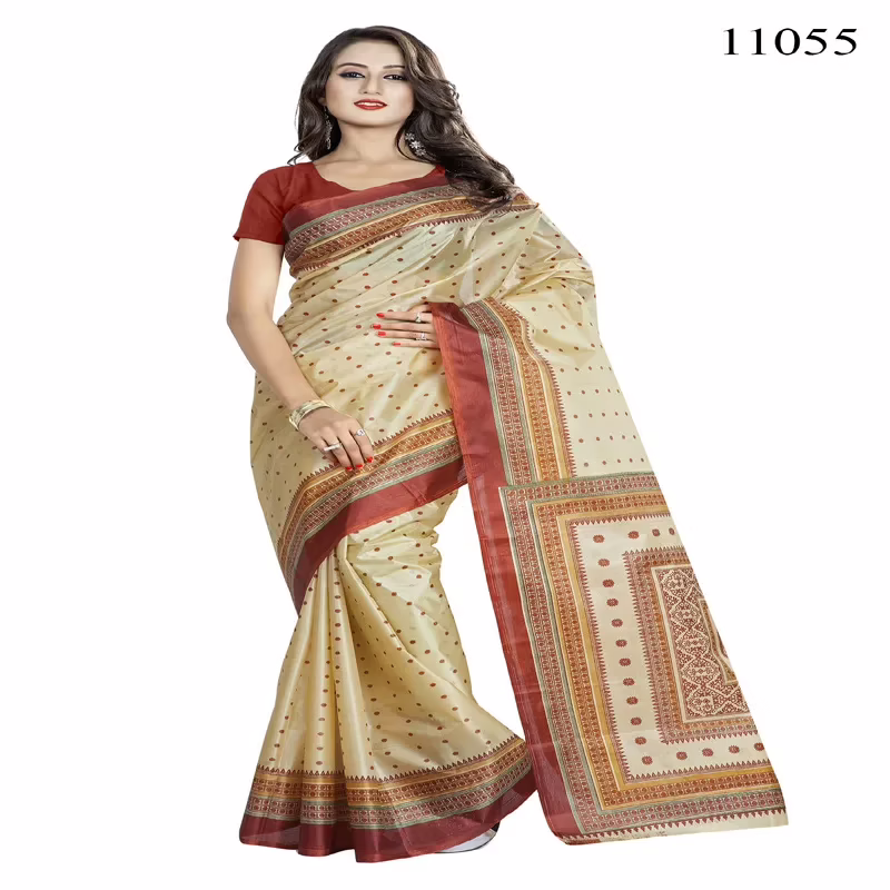 Viva N Diva Beige Colored Women'S Taffeta Printed Saree.