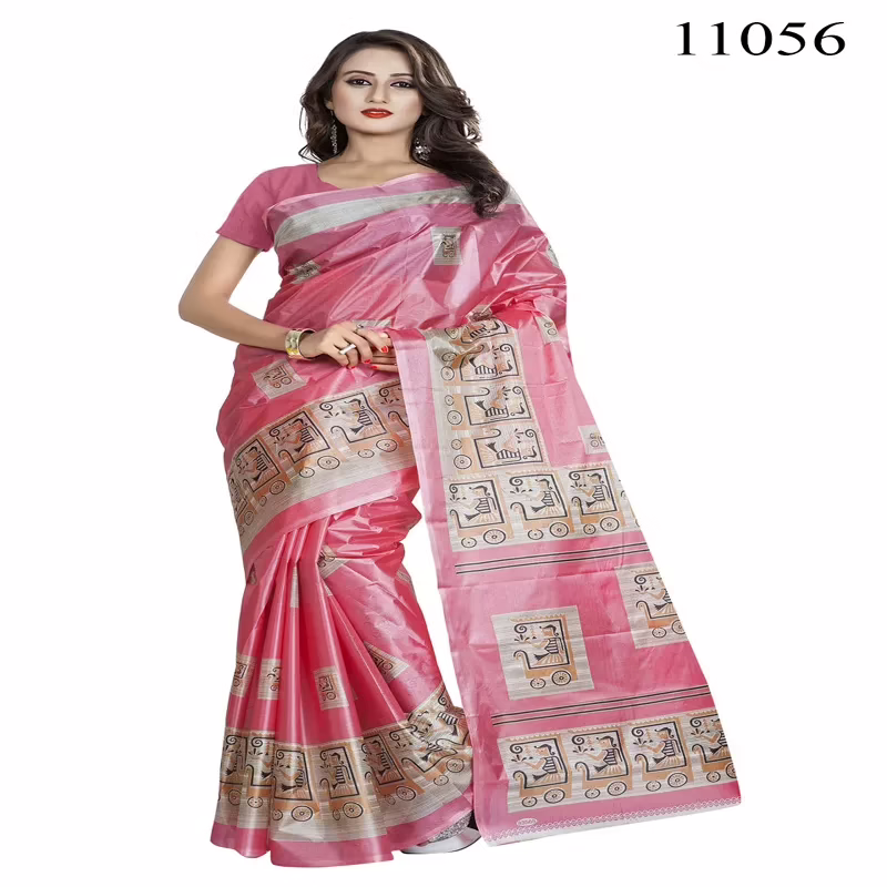 Viva N Diva Pink Colored Women'S Taffeta Printed Saree.
