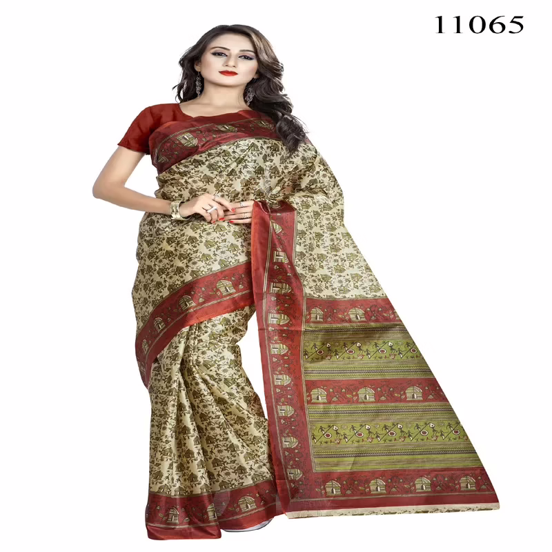 Viva N Diva Beige Colored Women'S Taffeta Printed Saree.