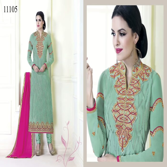 Viva N Diva Sea Green Colored Faux Georgette Suit