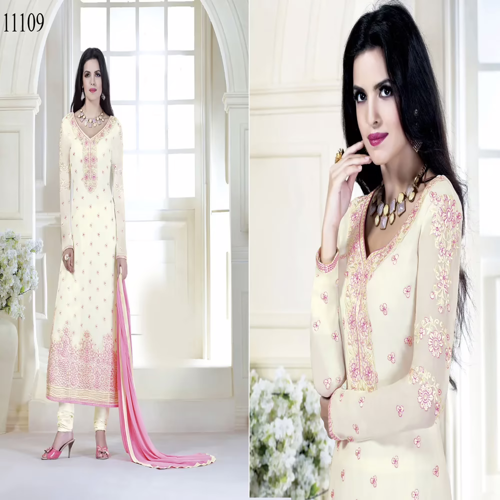 Viva N Diva Cream Colored Faux Georgette Suit.
