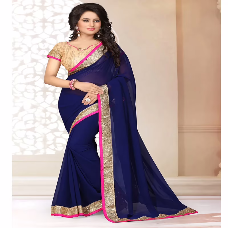 Viva N Diva Navy Blue Colored Georgette Saree