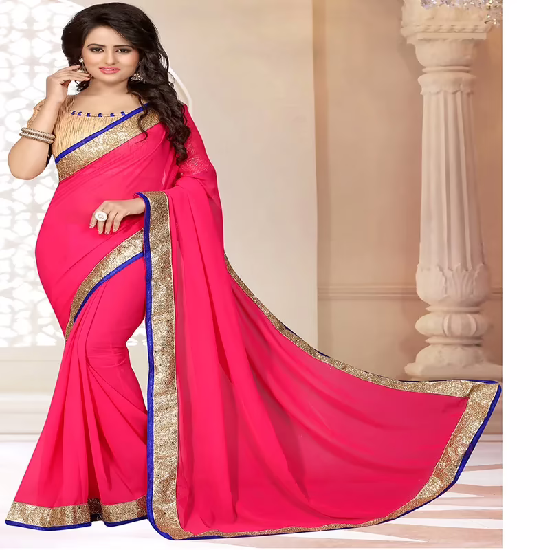 Viva N Diva Pink Colored Georgette Saree.