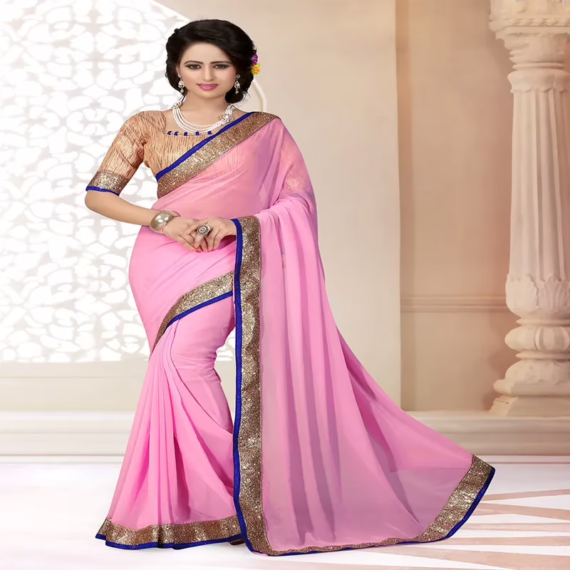 Viva N Diva Pink Colored Georgette Saree.