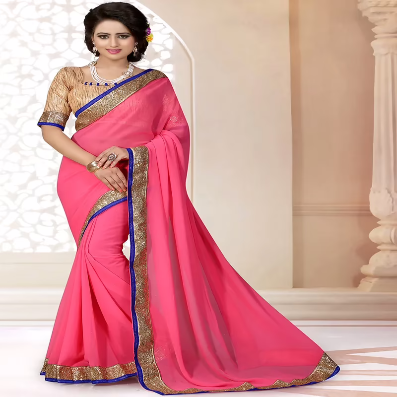Viva N Diva Pink Colored Georgette Saree.