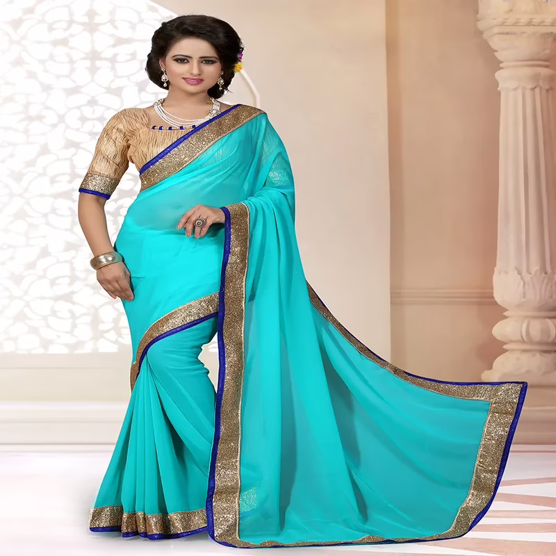Viva N Diva Sky Blue Colored Georgette Saree.