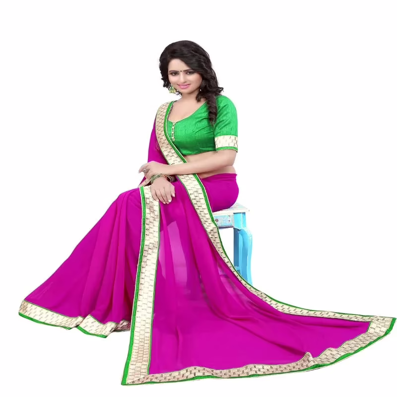 Pink Colored Georgette Saree. - Image 3