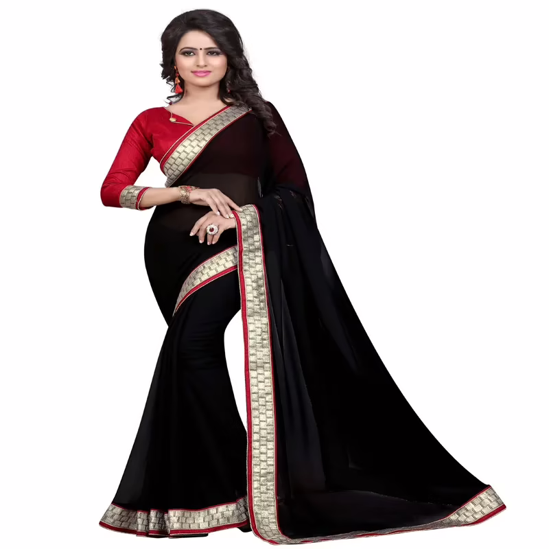 Black Colored Georgette Saree. - Image 3