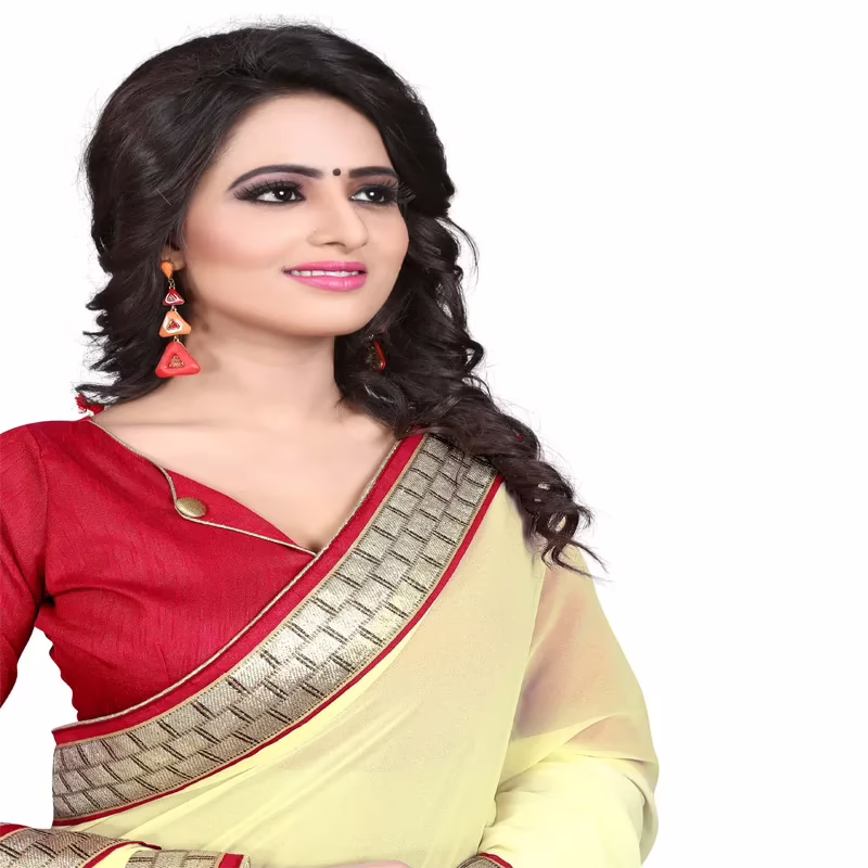 Cream Colored Georgette Saree. - Image 3