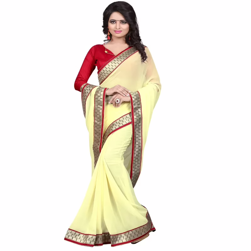 Cream Colored Georgette Saree. - Image 2