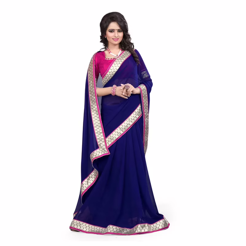 Navy Blue Colored Georgette Saree. - Image 2