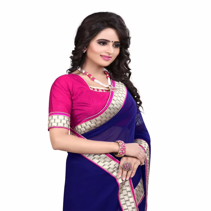 Navy Blue Colored Georgette Saree. - Image 3