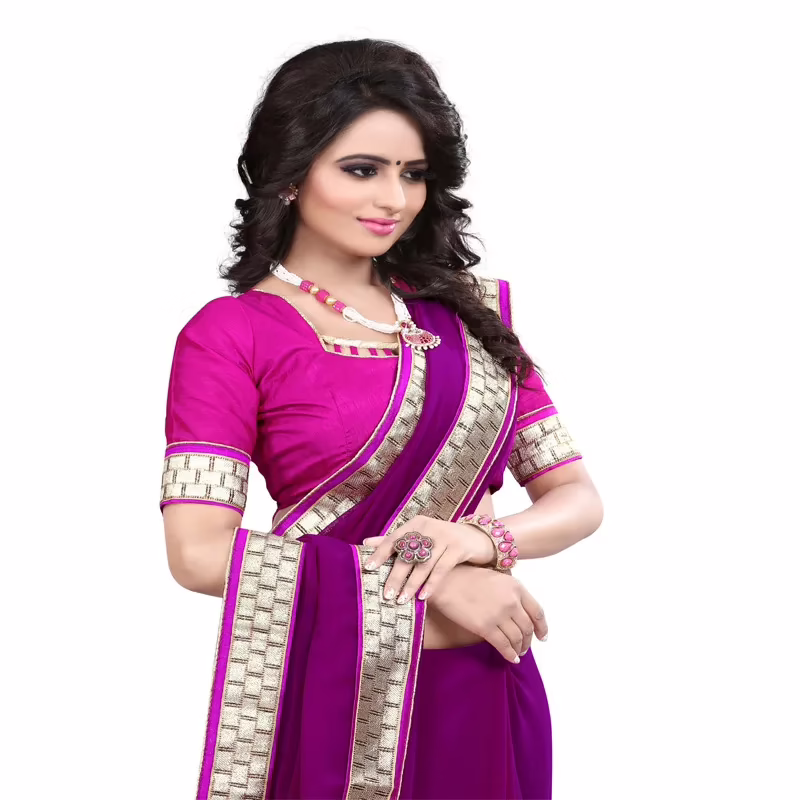 Viva N Diva Magenta Colored Georgette Saree. - Image 2