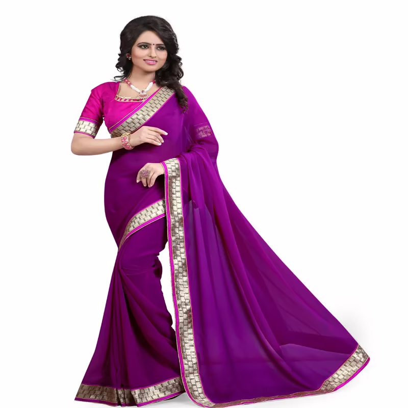 Viva N Diva Magenta Colored Georgette Saree. - Image 3