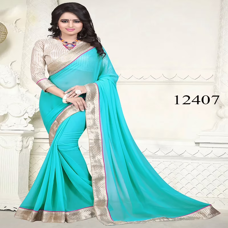 Viva N Diva Sky Blue Colored Georgette Saree